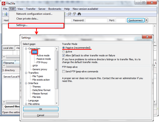 227 entering passive mode ftp filezilla timeout