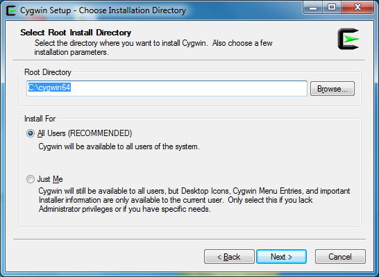 Installation directory. Setup 3 формы. Cygwin c++. Can't perform function on root dir.