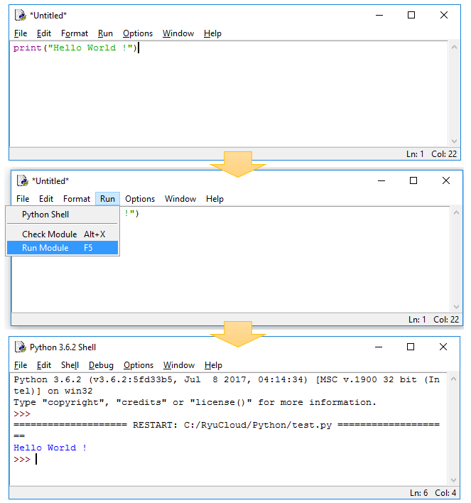 Writing, Saving and Running Python Programs with IDLE • The Hello World  Program